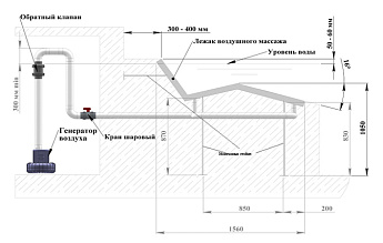 1-Лежак воздушного массажа однополосный,плитка,АС (AISI 316L)
