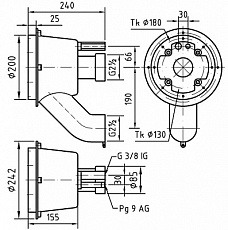 0-Закладной комплект противотока Fitstar Taifun-Duo, 240мм