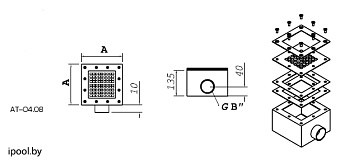 0-Донный слив квадратный, 165х165 мм, АТ int 1 1/2", пленка