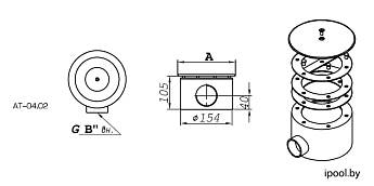 0-Донный слив круглый D=155мм, АТ int 1 1/2", пленка
